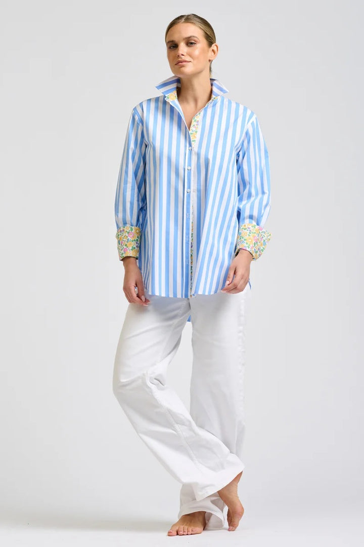 Elodie Trim Floral Shirt | Pale Blue Stripe