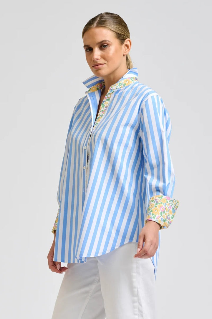 Elodie Trim Floral Shirt | Pale Blue Stripe