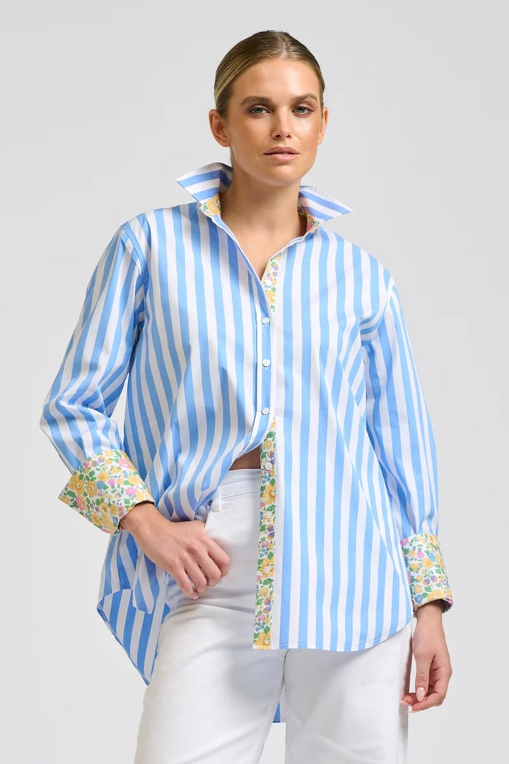Elodie Trim Floral Shirt | Pale Blue Stripe