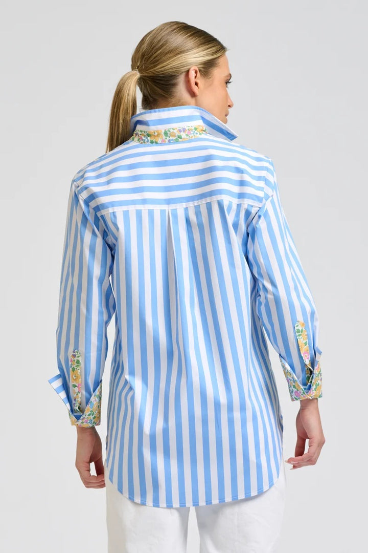 Elodie Trim Floral Shirt | Pale Blue Stripe