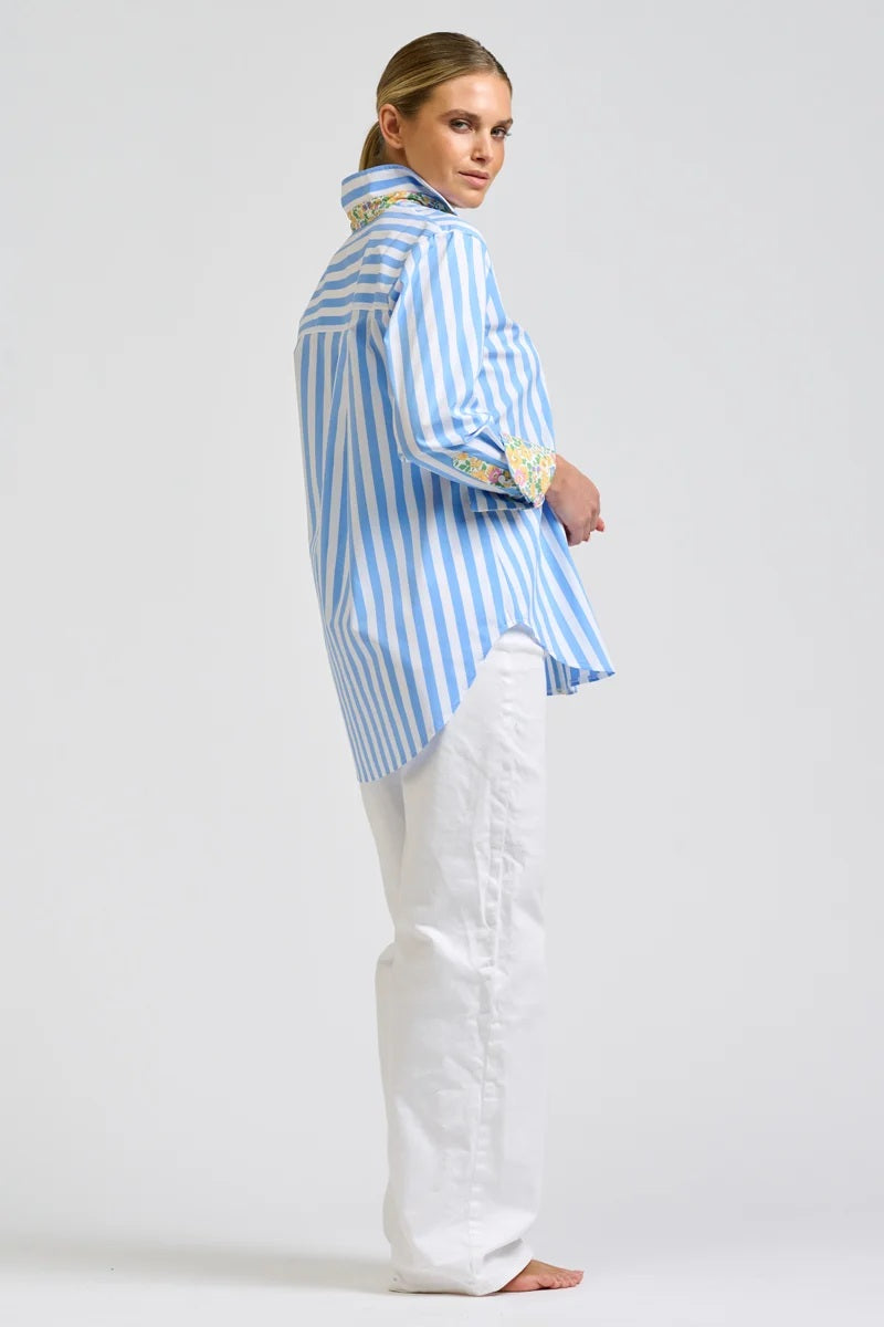 Elodie Trim Floral Shirt | Pale Blue Stripe