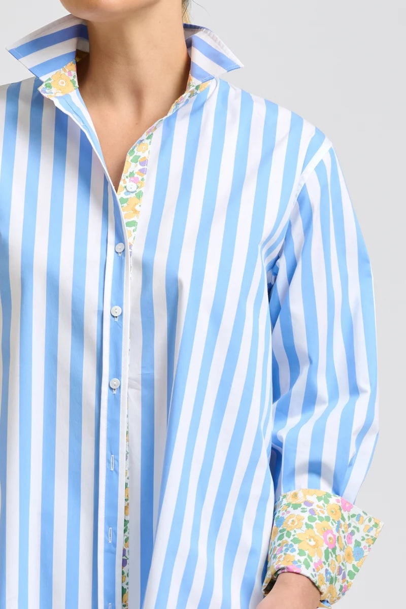 Elodie Trim Floral Shirt | Pale Blue Stripe