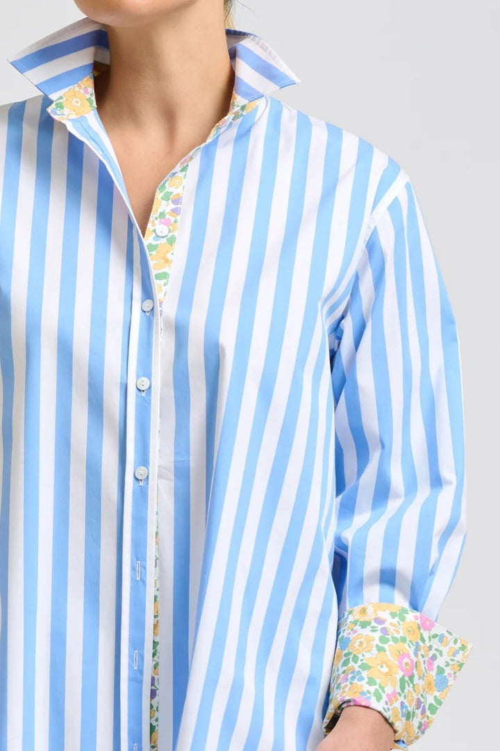 Elodie Trim Floral Shirt | Pale Blue Stripe