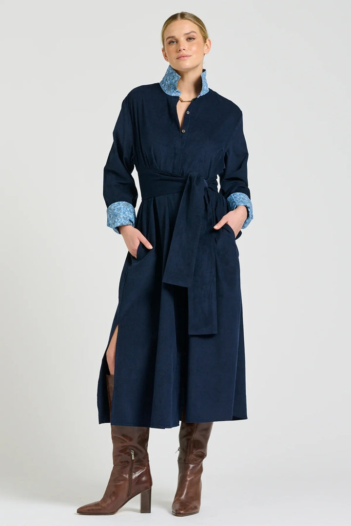 The Amelie Shirtdress | French Navy Pincord With Paisley Trim
