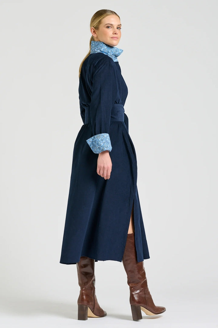 The Amelie Shirtdress | French Navy Pincord With Paisley Trim
