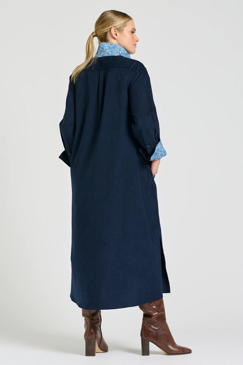 The Amelie Shirtdress | French Navy Pincord With Paisley Trim