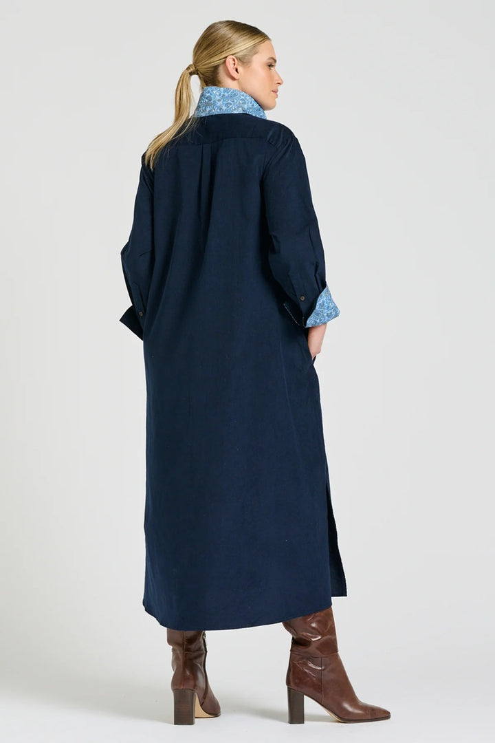 The Amelie Shirtdress | French Navy Pincord With Paisley Trim