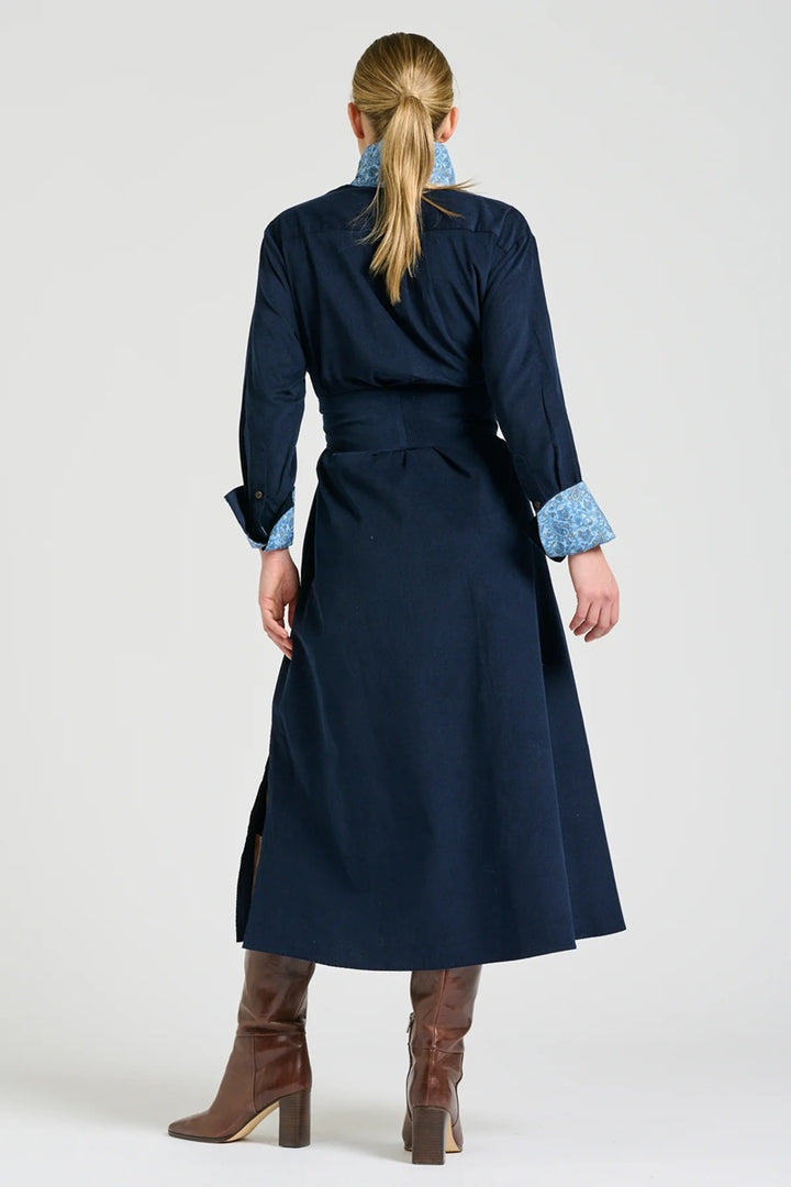 The Amelie Shirtdress | French Navy Pincord With Paisley Trim