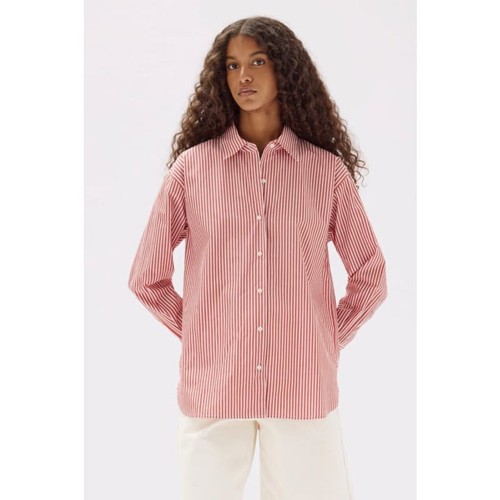 Signature Poplin Shirt | Papaya & White Stripe - Tops