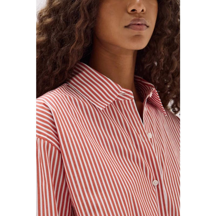 Signature Poplin Shirt | Papaya & White Stripe - Tops