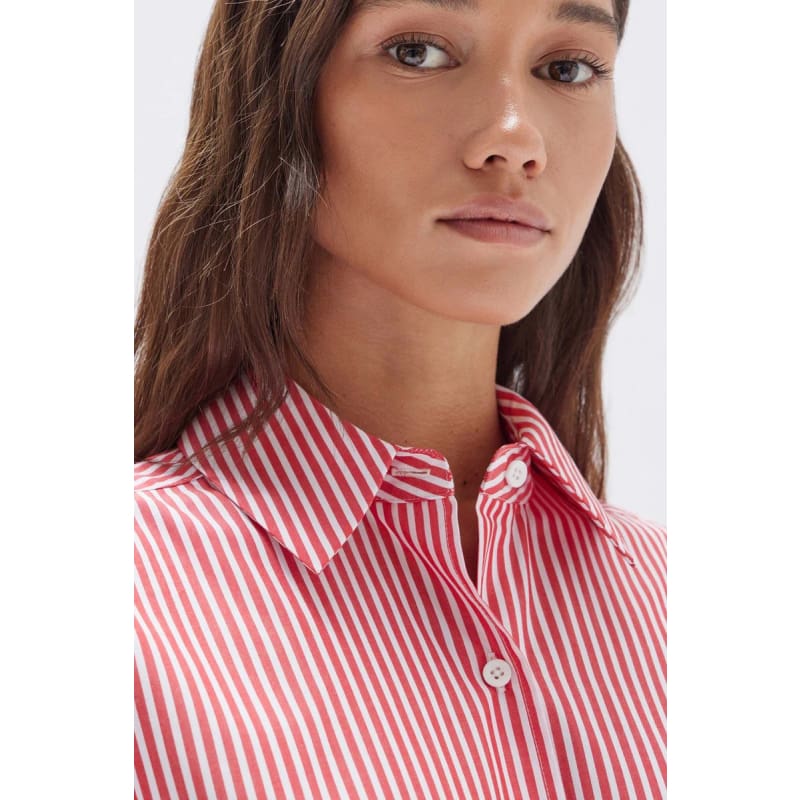 Signature Stripe Poplin Shirt | Redwood & White - Tops