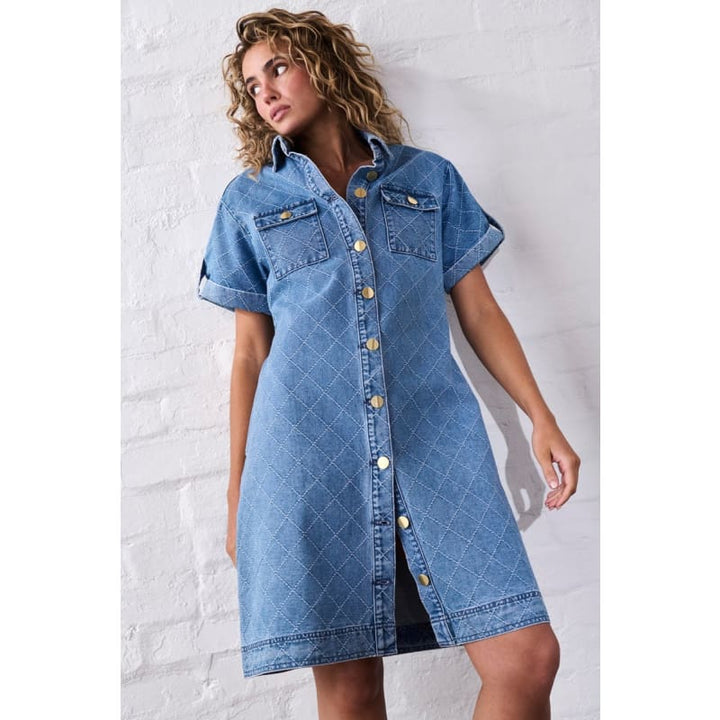 Simone Dress | Check Stitch 70’s Blue - Dress
