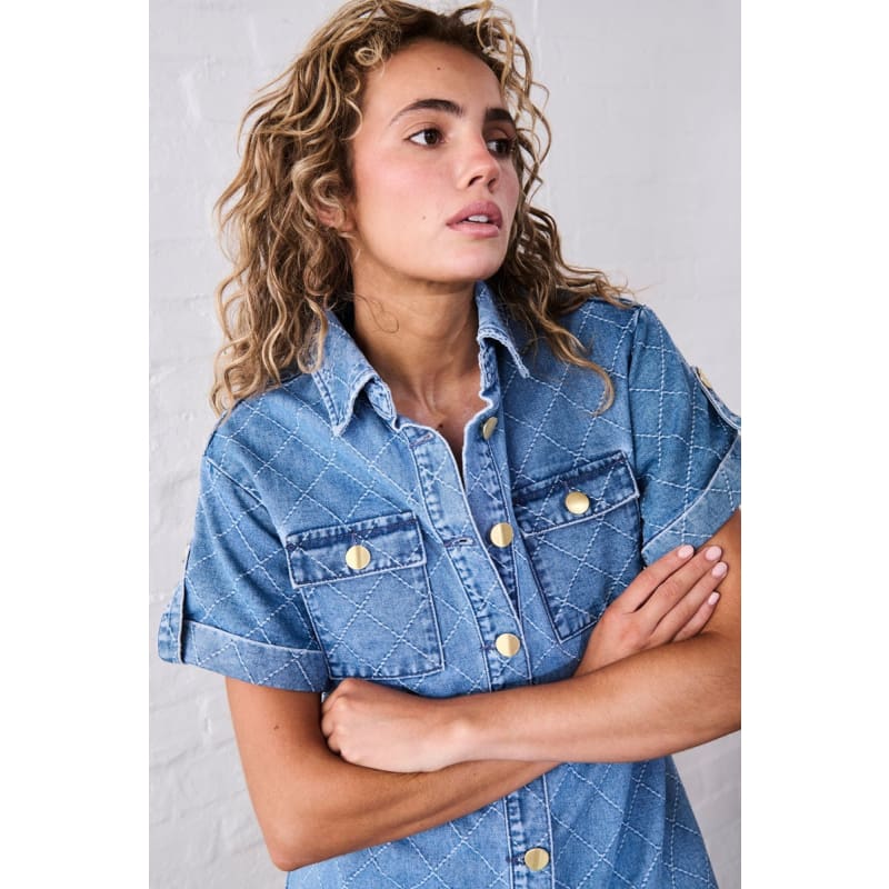 Simone Dress | Check Stitch 70’s Blue - Dress