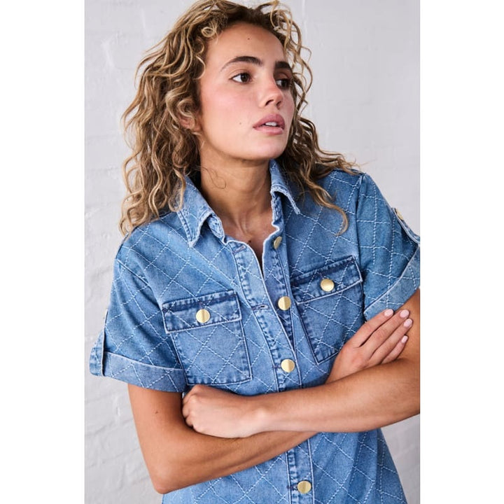 Simone Dress | Check Stitch 70’s Blue - Dress