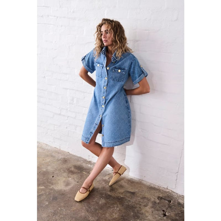 Simone Dress | Check Stitch 70’s Blue - Dress