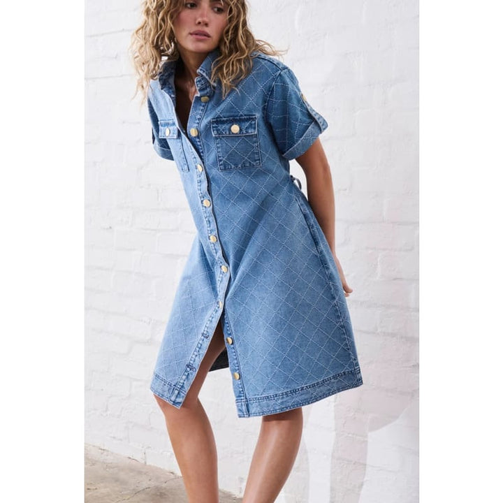 Simone Dress | Check Stitch 70’s Blue - Dress