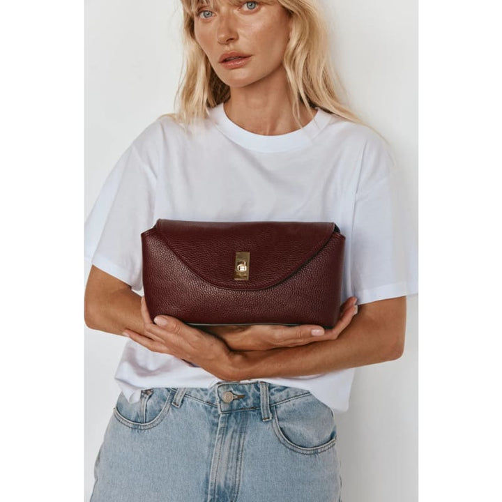 Sloane Bordeaux Leather Convertible Clutch - Accessories