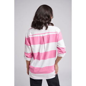 Stripe Boyfriend Rugby Sweater | Pink & White - Tops
