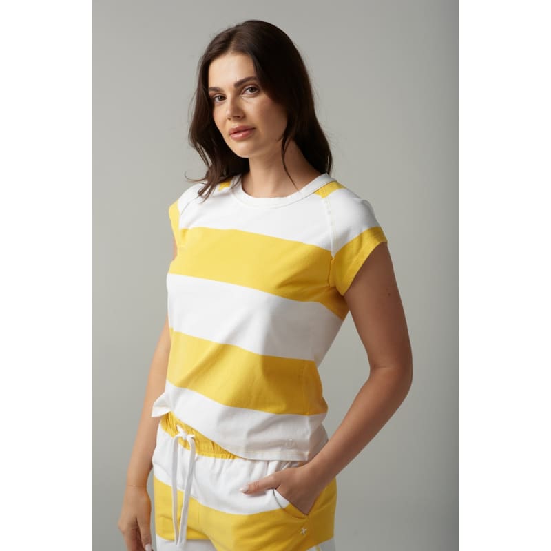 Stripe Cap Sleeve Raglan Tee | White & Daffodil C1310-52 - Tops