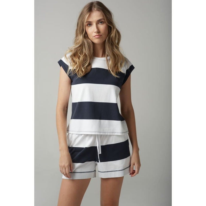 Stripe Cap Sleeve Raglan Tee | White & Parisian C1310-52 - Tops