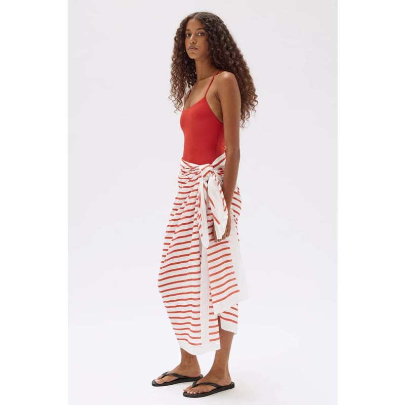 Stripe Cotton Sarong | Papaya & Cream - Bottoms