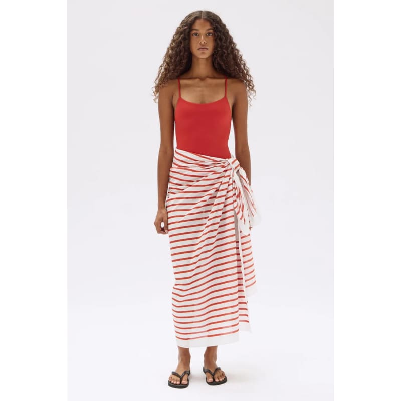 Stripe Cotton Sarong | Papaya & Cream - Bottoms