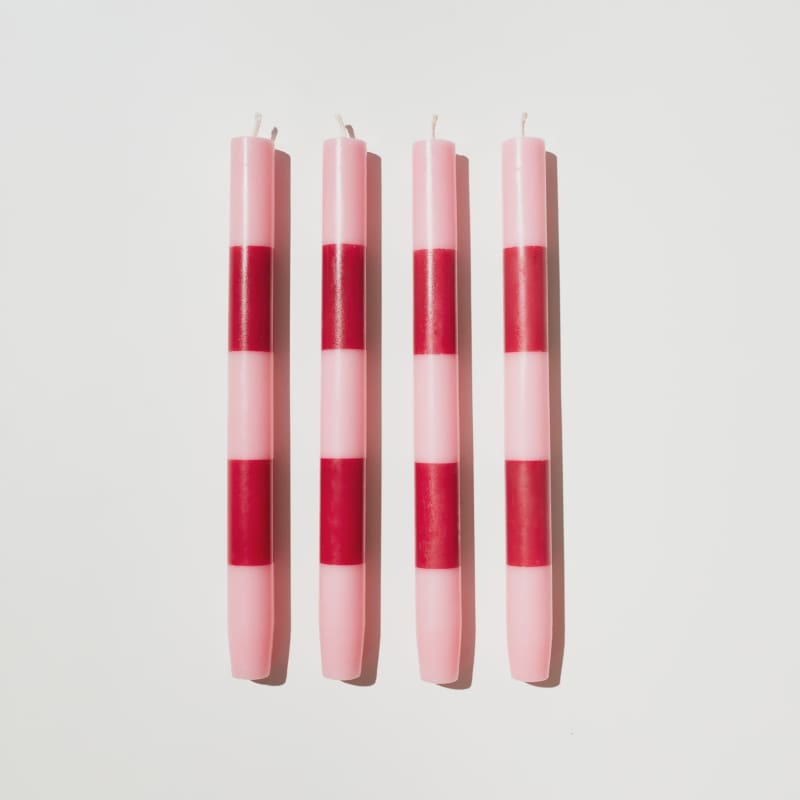 Stripe Candle Four Pack Pink + Maroon - Accessories