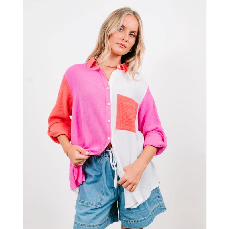 Sunset Spliced Shirt | Pink - Tops
