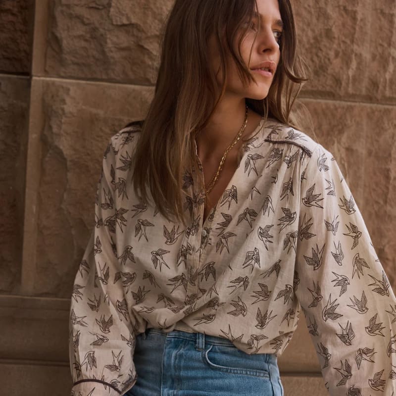 Swallow Print Blouse Ecru - Tops