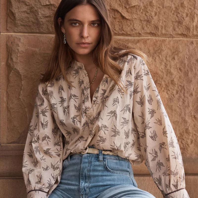 Swallow Print Blouse Ecru - Tops