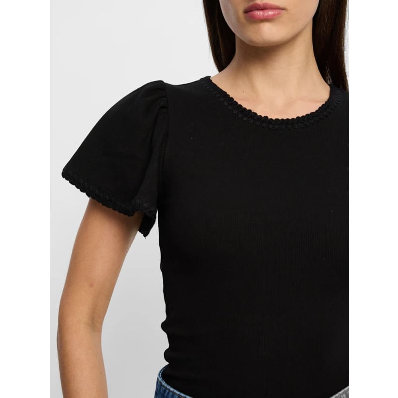 Tallullah Crochet Edge Tee | Black - Tops