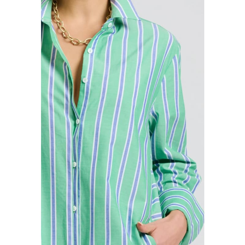 The Andrea Shirt Dress | Green & Blue Stripe - Dress