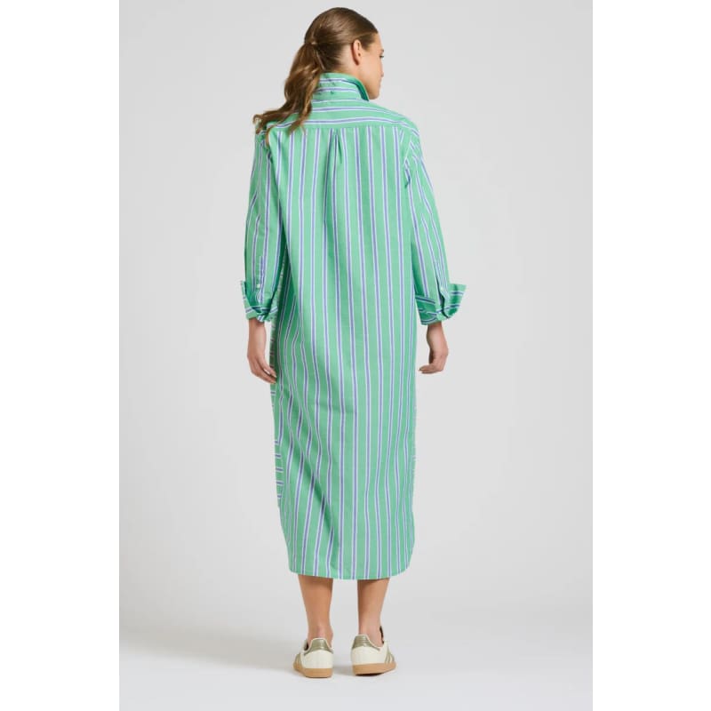 The Andrea Shirt Dress | Green & Blue Stripe - Dress