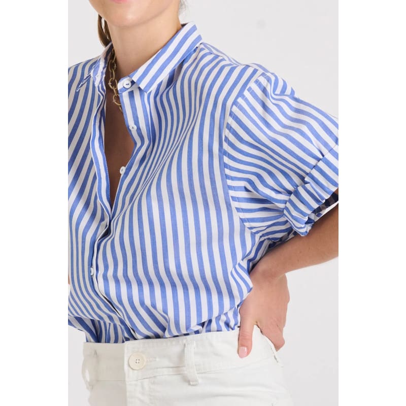 The Annie Shirt | Mid Blue Stripe - Tops