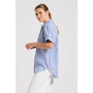 The Annie Shirt | Mid Blue Stripe - Tops