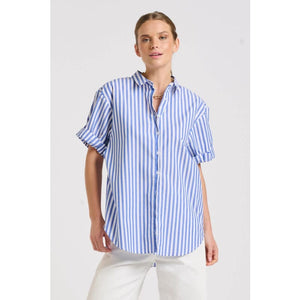 The Annie Shirt | Mid Blue Stripe - Tops