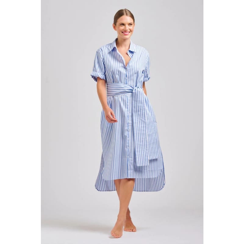 The Annie Short Sleeve Shirt Dress | Pale Blue Stripe