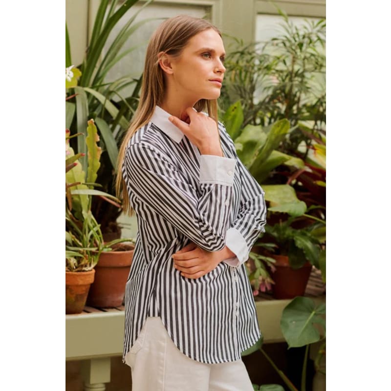 The Bianca Classic Banker Shirt | Midnight Stripe - Tops