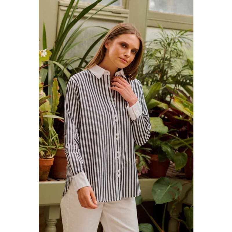 The Bianca Classic Banker Shirt | Midnight Stripe - Tops