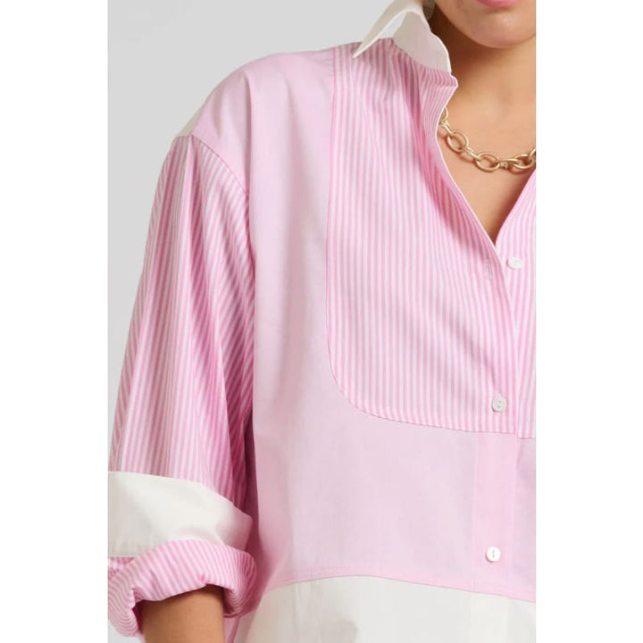 The Boyfriend Bib Oversize Shirt | Pink Combo - Tops