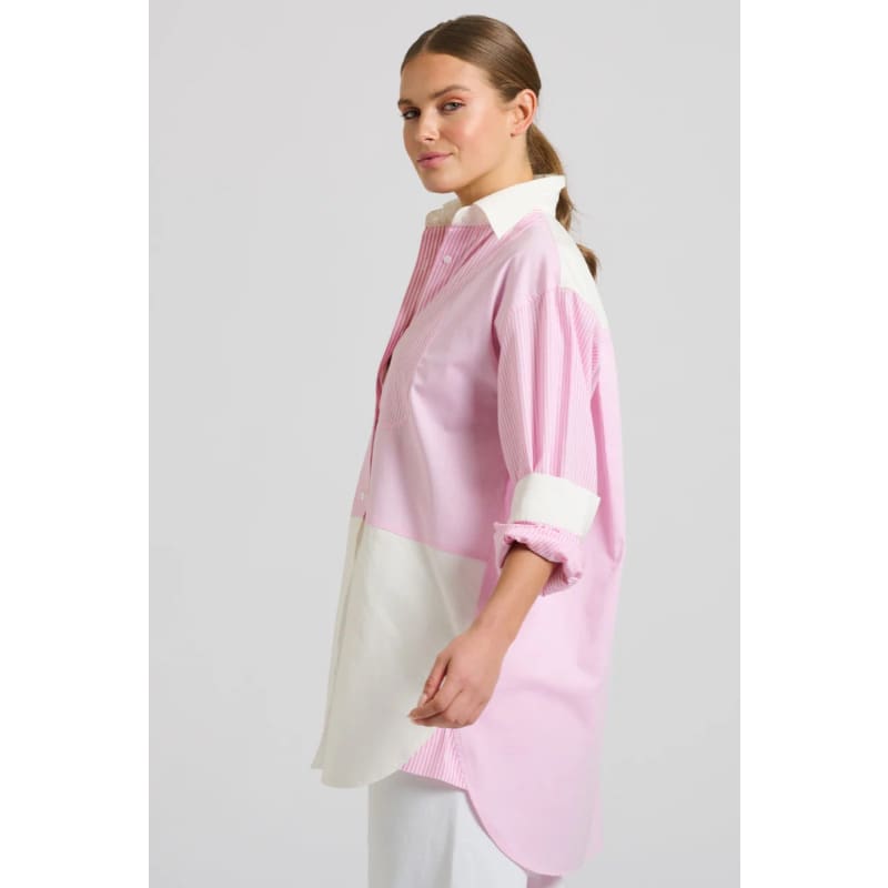 The Boyfriend Bib Oversize Shirt | Pink Combo - Tops