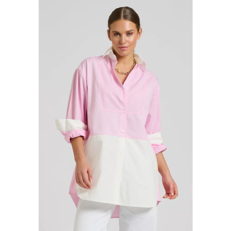 The Boyfriend Bib Oversize Shirt | Pink Combo - Tops