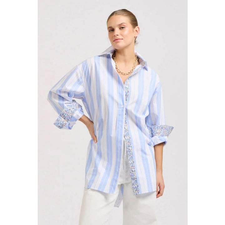 The Boyfriend Oversized Shirt | Floral Blue Combo - Tops