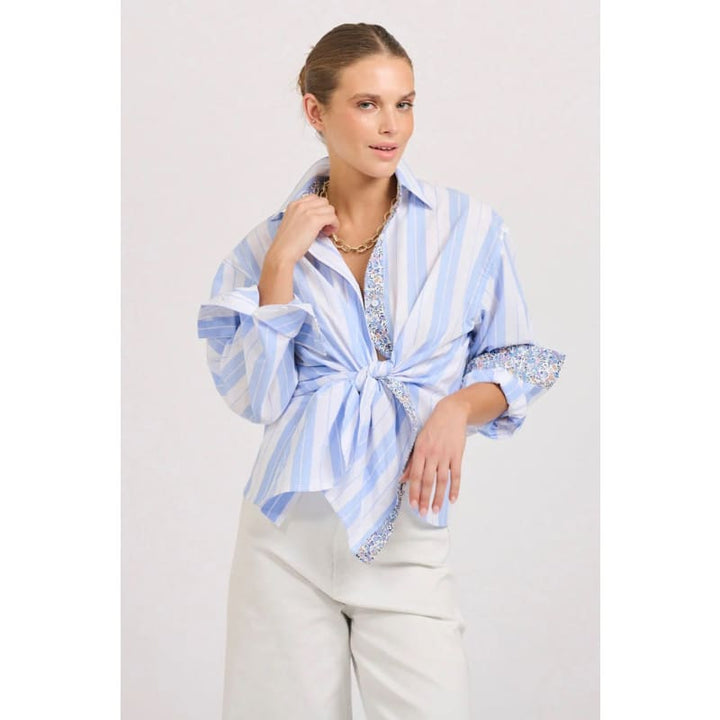 The Boyfriend Oversized Shirt | Floral Blue Combo - Tops