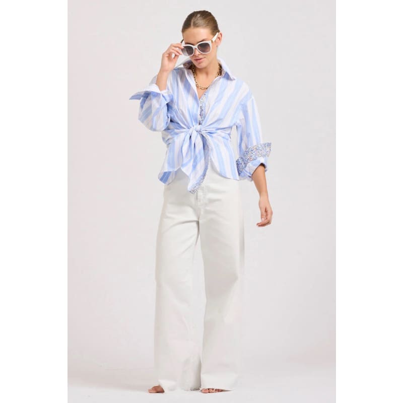 The Boyfriend Oversized Shirt | Floral Blue Combo - Tops