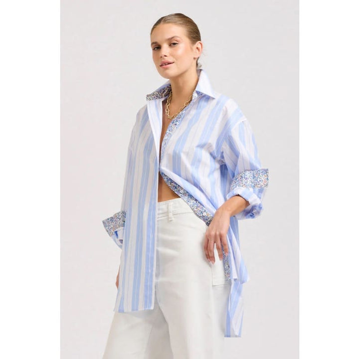 The Boyfriend Oversized Shirt | Floral Blue Combo - Tops