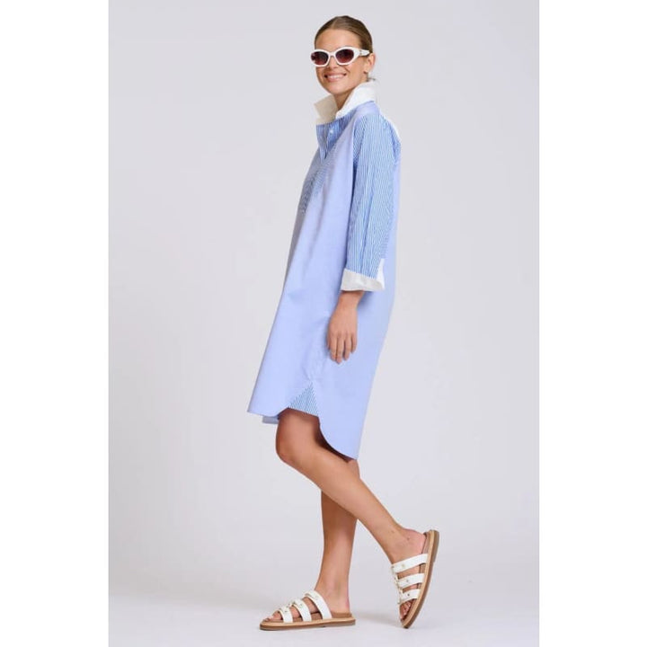 The Classic Bib Shirt Dress | Blue Combo - Dress