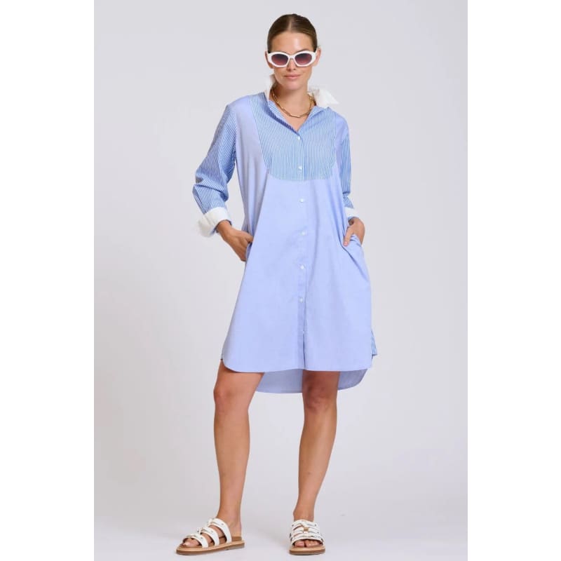 The Classic Bib Shirt Dress | Blue Combo - Dress