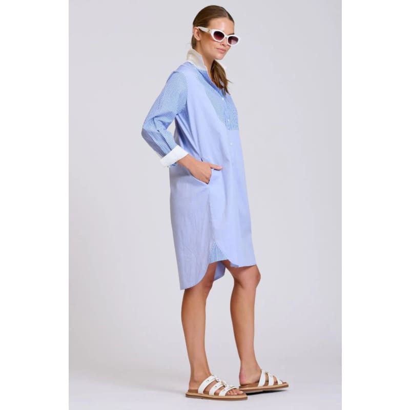 The Classic Bib Shirt Dress | Blue Combo - Dress