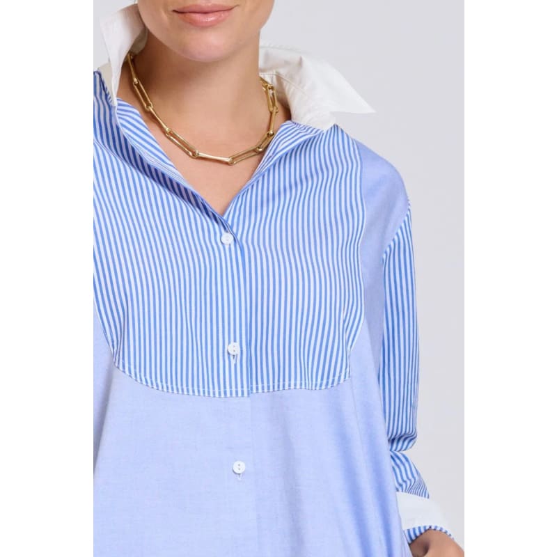 The Classic Bib Shirt Dress | Blue Combo - Dress